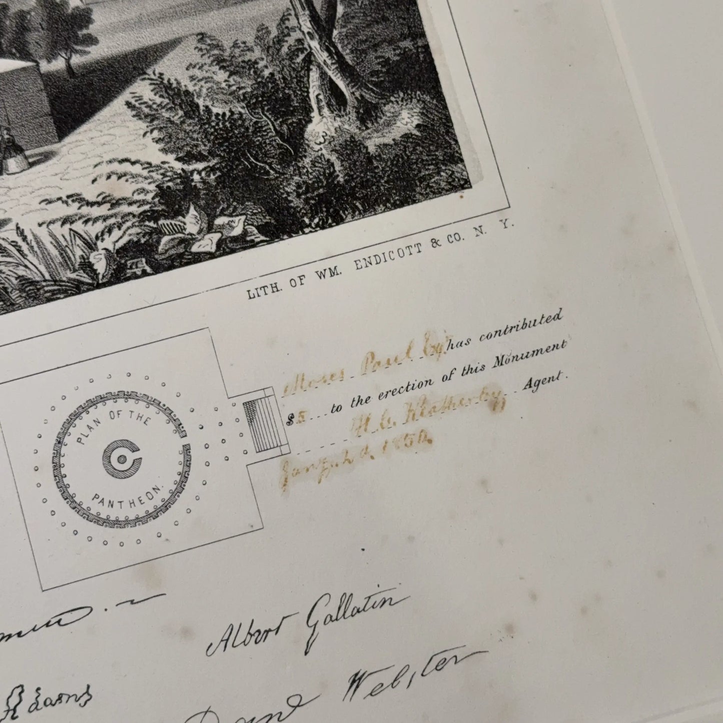 Washington Monument Fundraising Certificate — 1850 — With donor's name and amount — Framed