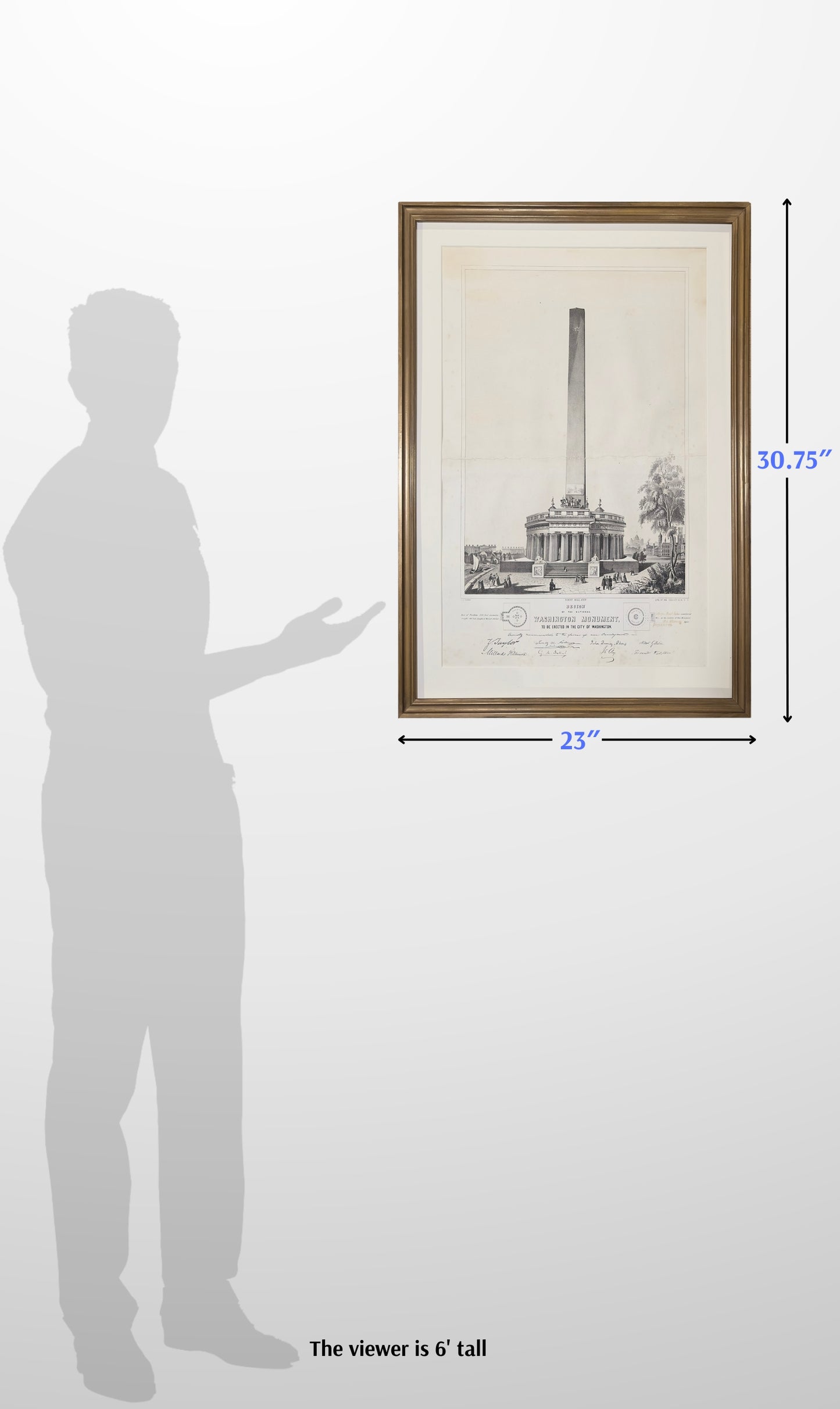 Washington Monument Fundraising Certificate — 1850 — With donor's name and amount — Framed