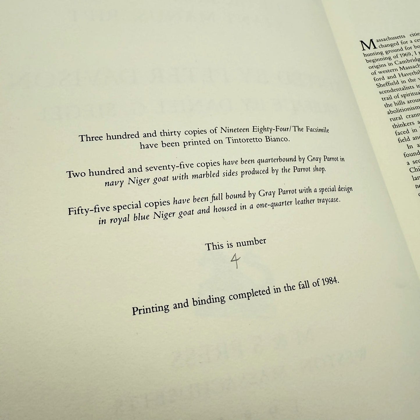 "1984" Boxed limited edition — #4 of 55 copies — The Facsimile of the Extant Manuscript