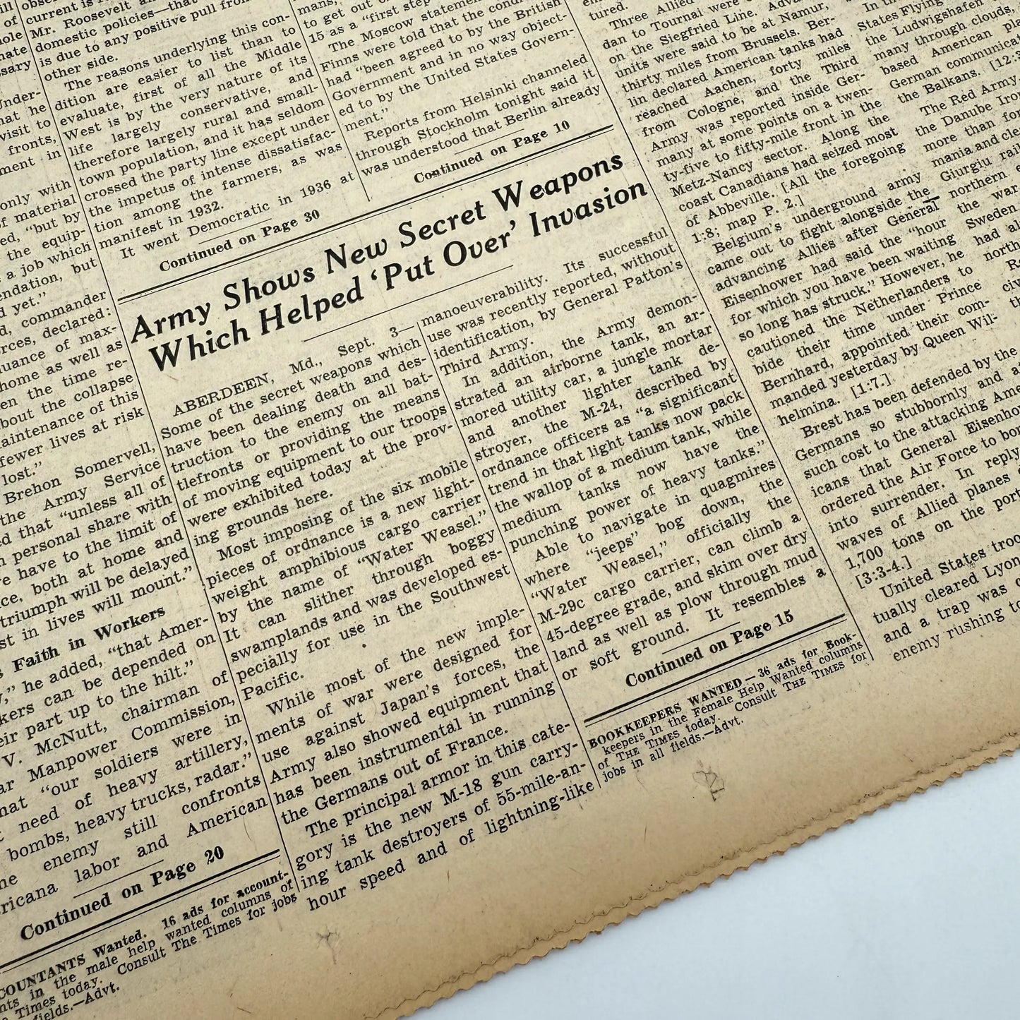 The New York Times — September 1, 3, 4, and 5, 1944 — Sold as a set