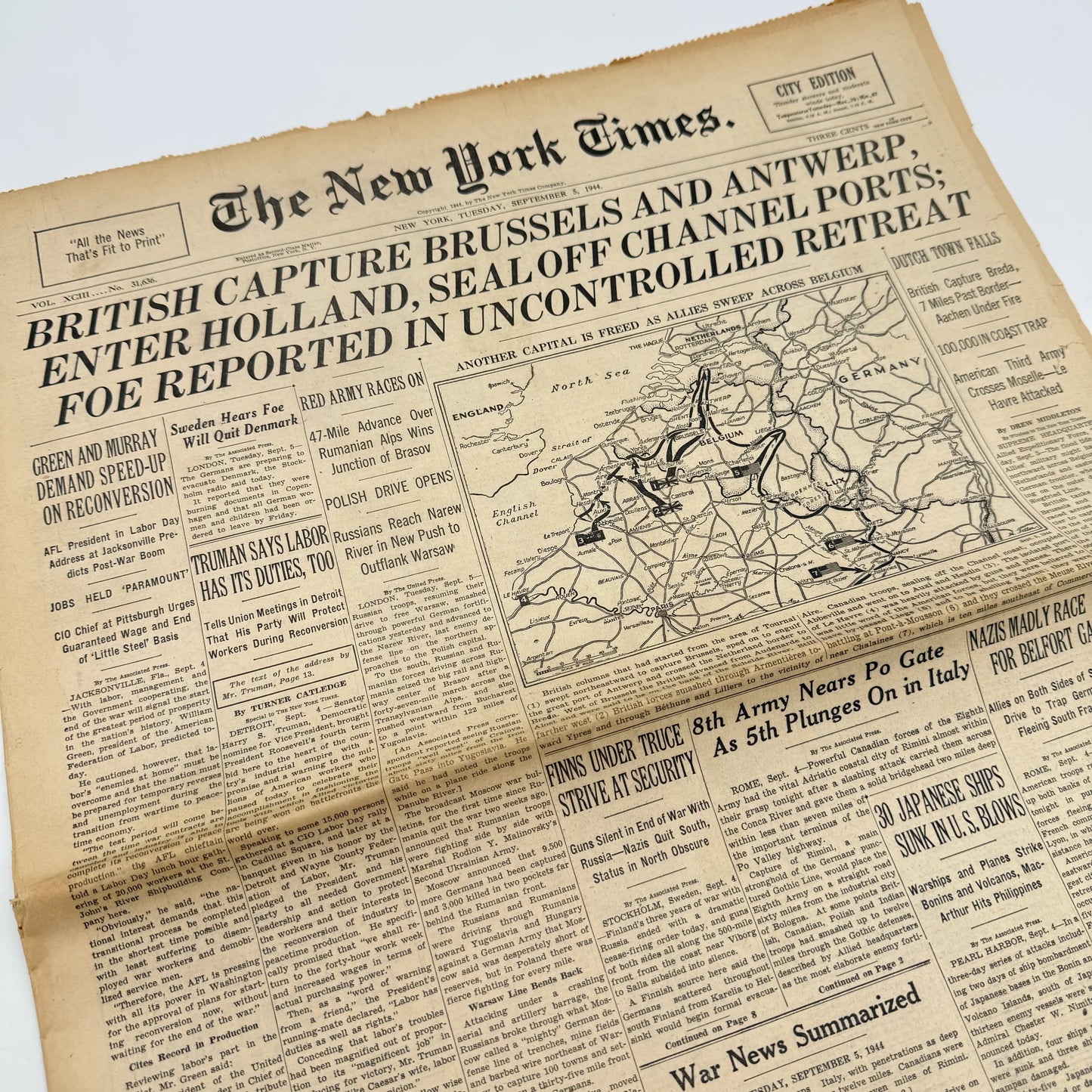 The New York Times — September 1, 3, 4, and 5, 1944 — Sold as a set