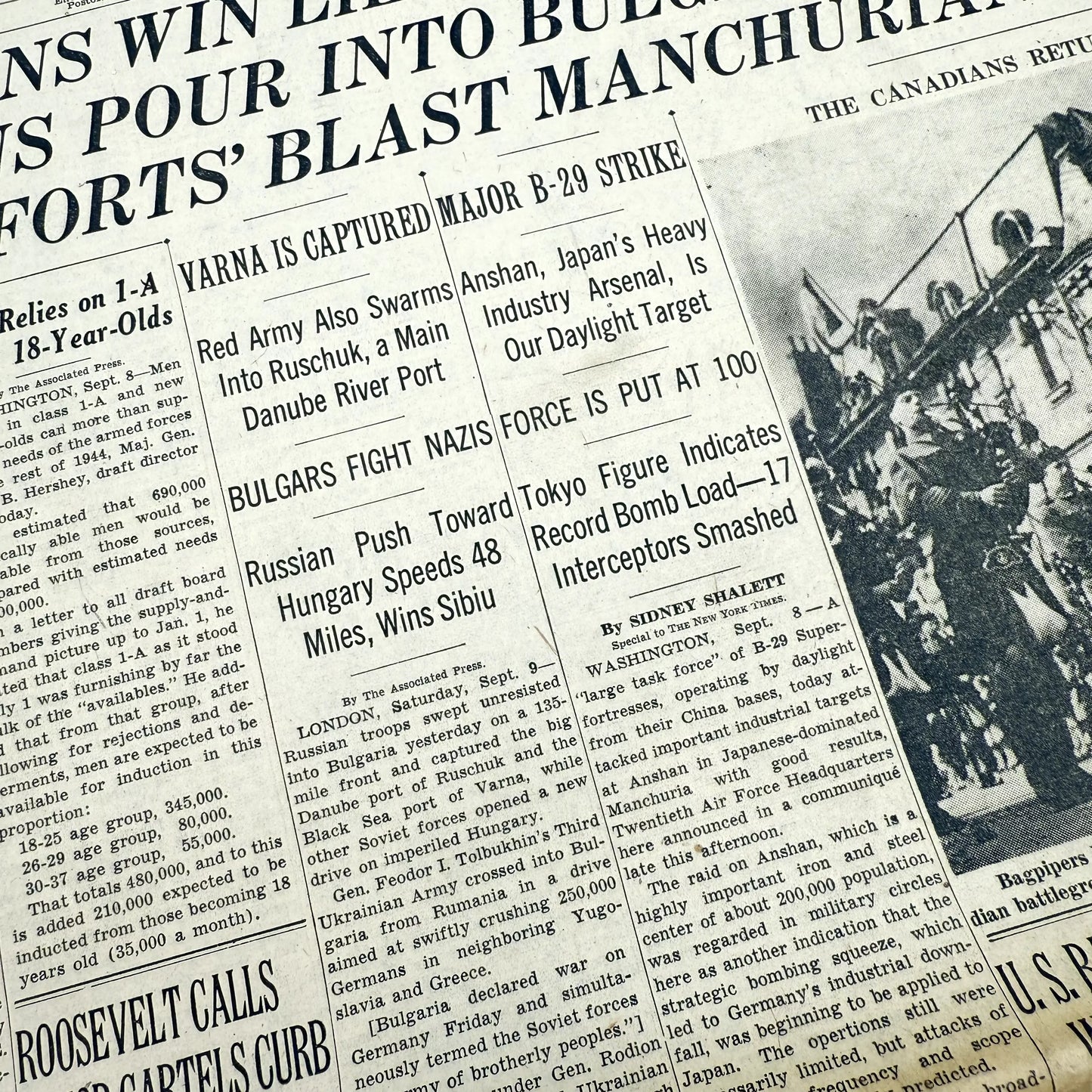 The New York Times — September 6 - 9, 1944 — Sold as a set