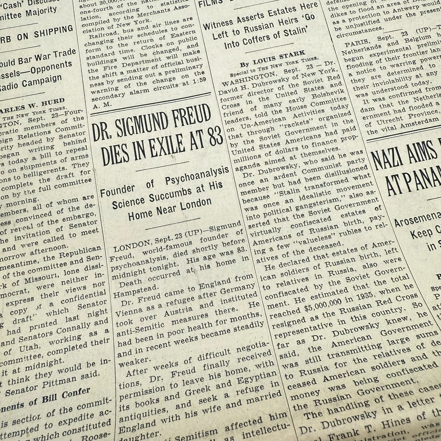 The outbreak of WWII in The New York Times — September 23 and 24, 1939 — Sold as a set