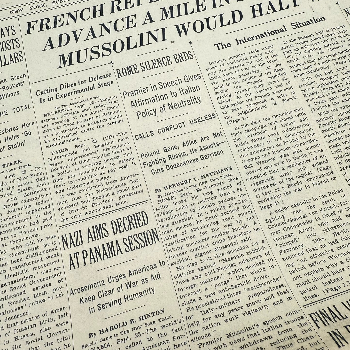 The outbreak of WWII in The New York Times — September 23 and 24, 1939 — Sold as a set