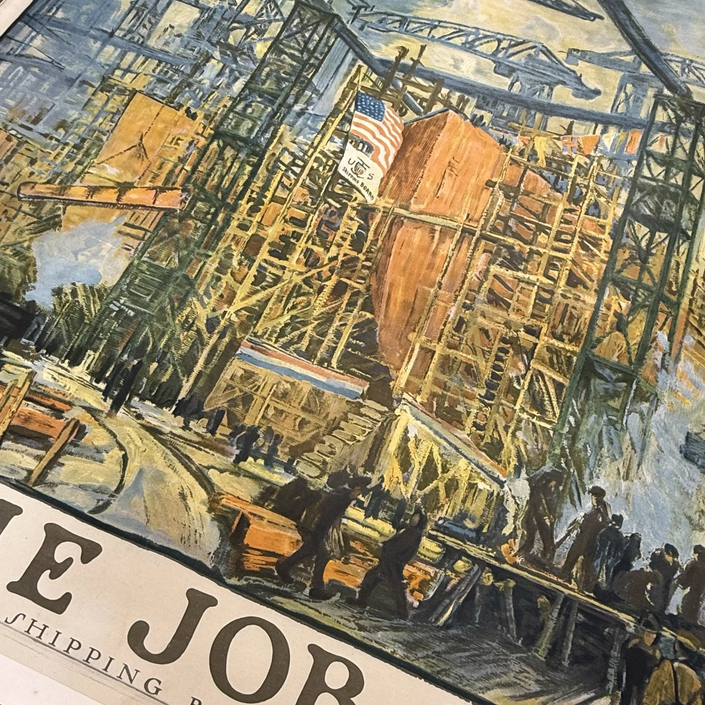 Original 1918 WWI Poster — "On the Job for Victory" — 42" x 57" — Linen-backed
