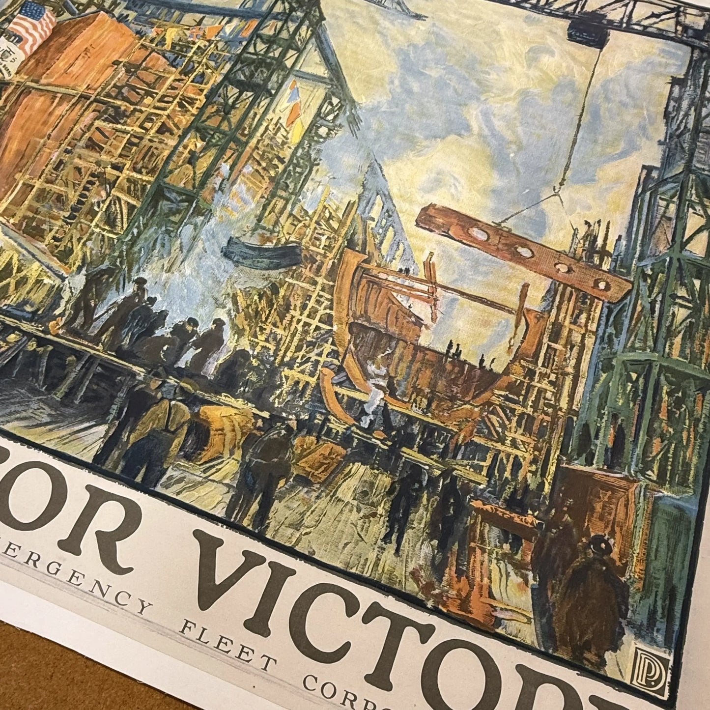 Original 1918 WWI Poster — "On the Job for Victory" — 42" x 57" — Linen-backed