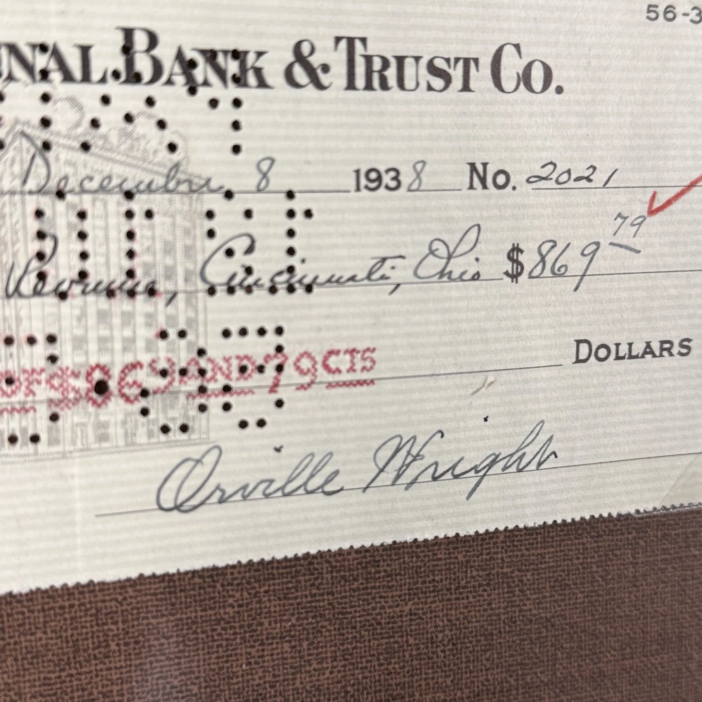 Orville Wright Signed Check to the IRS — 1938