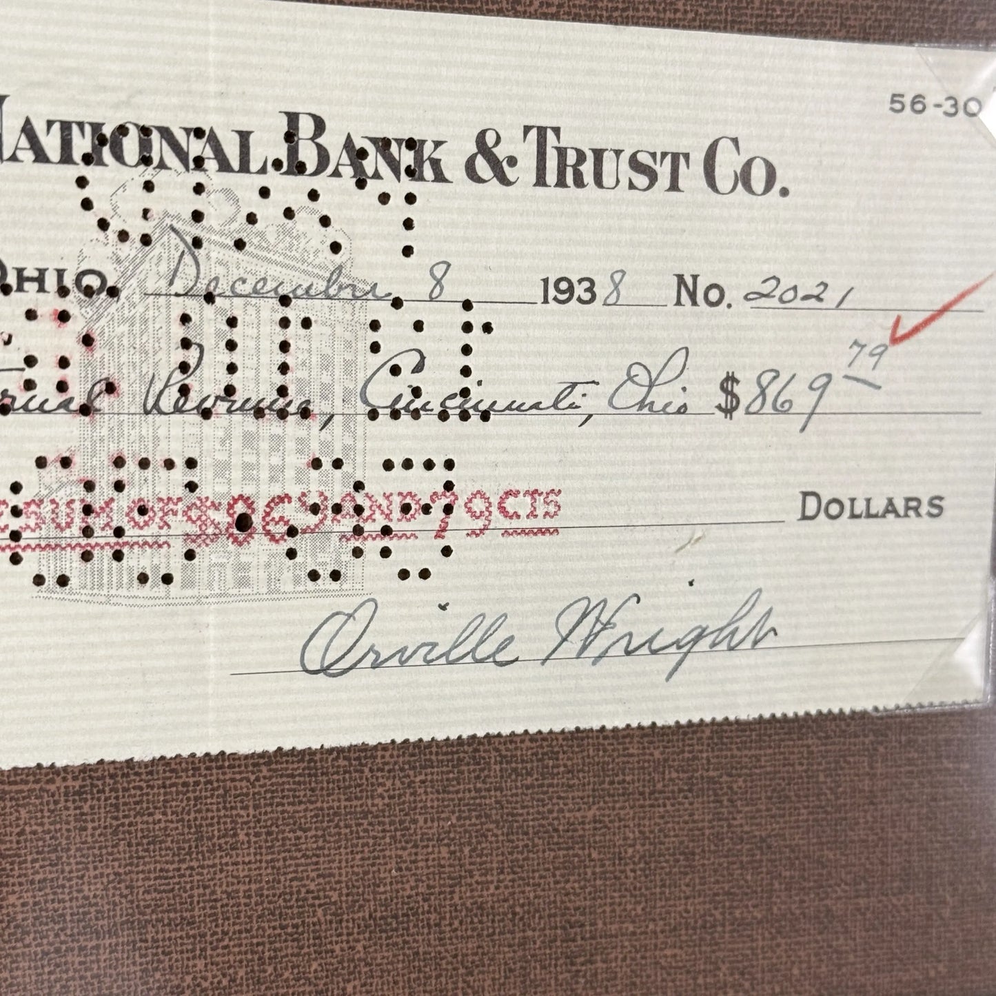 Orville Wright Signed Check to the IRS — 1938