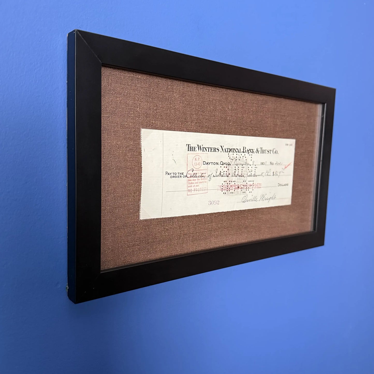 Orville Wright Signed Check to the IRS — 1938