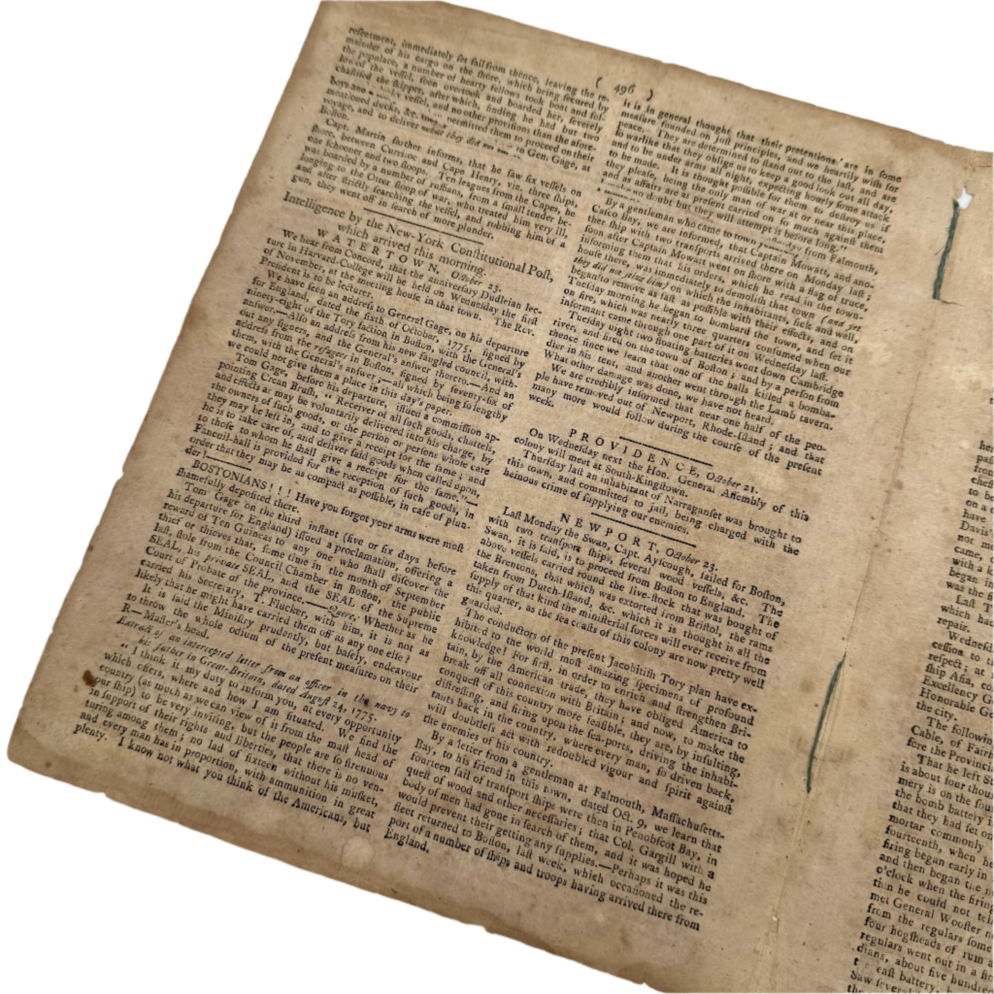 "Pennsylvania Evening Post" with an early reference to "Minutemen" — October 31, 1775