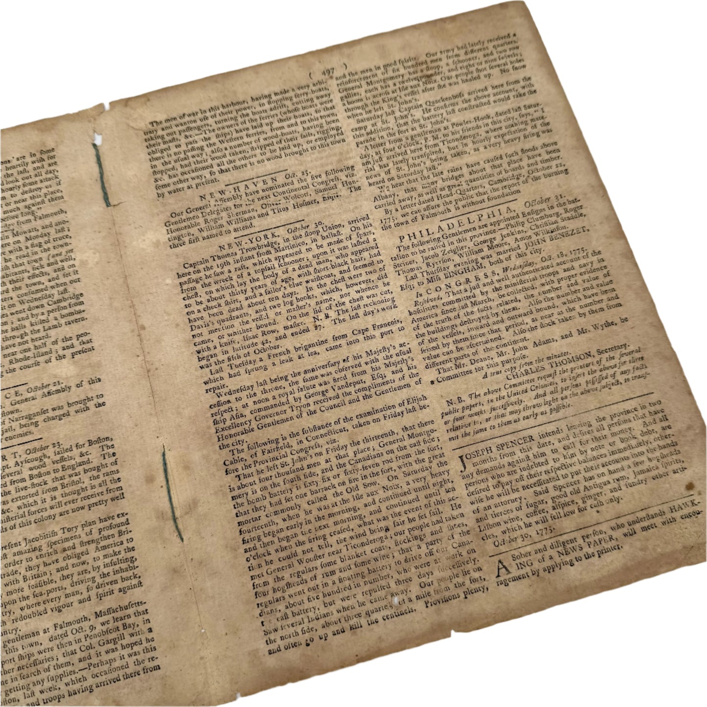 "Pennsylvania Evening Post" with an early reference to "Minutemen" — October 31, 1775
