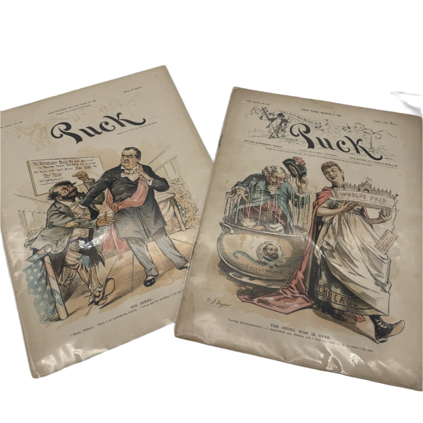 "Puck" and "Judge" Magazines — 1881 - 1905 — Fourteen issues with an optional archival box