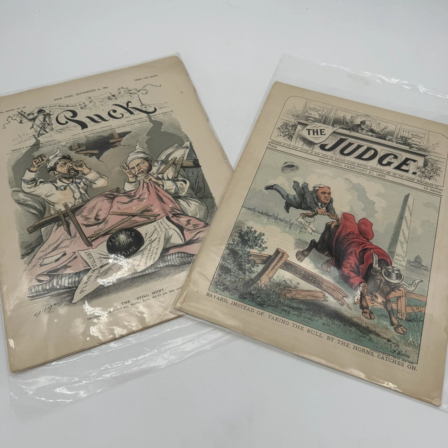 "Puck" and "Judge" Magazines — 1881 - 1905 — Fourteen issues with an optional archival box