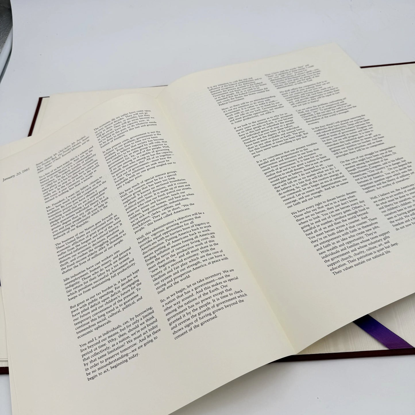 1981 Presidential Inauguration Luncheon Folio with Address of Ronald Reagan — Owned by the White House Curator