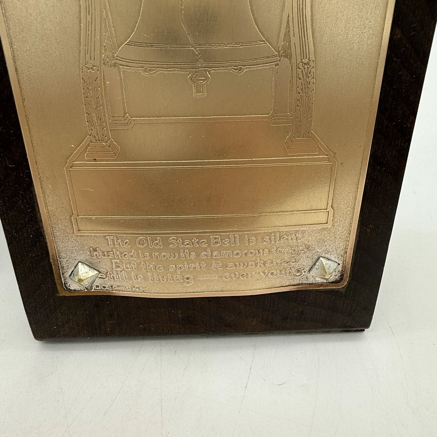 1926 Sesqui-Centennial bookends — Wood with brass plate with Liberty Bell