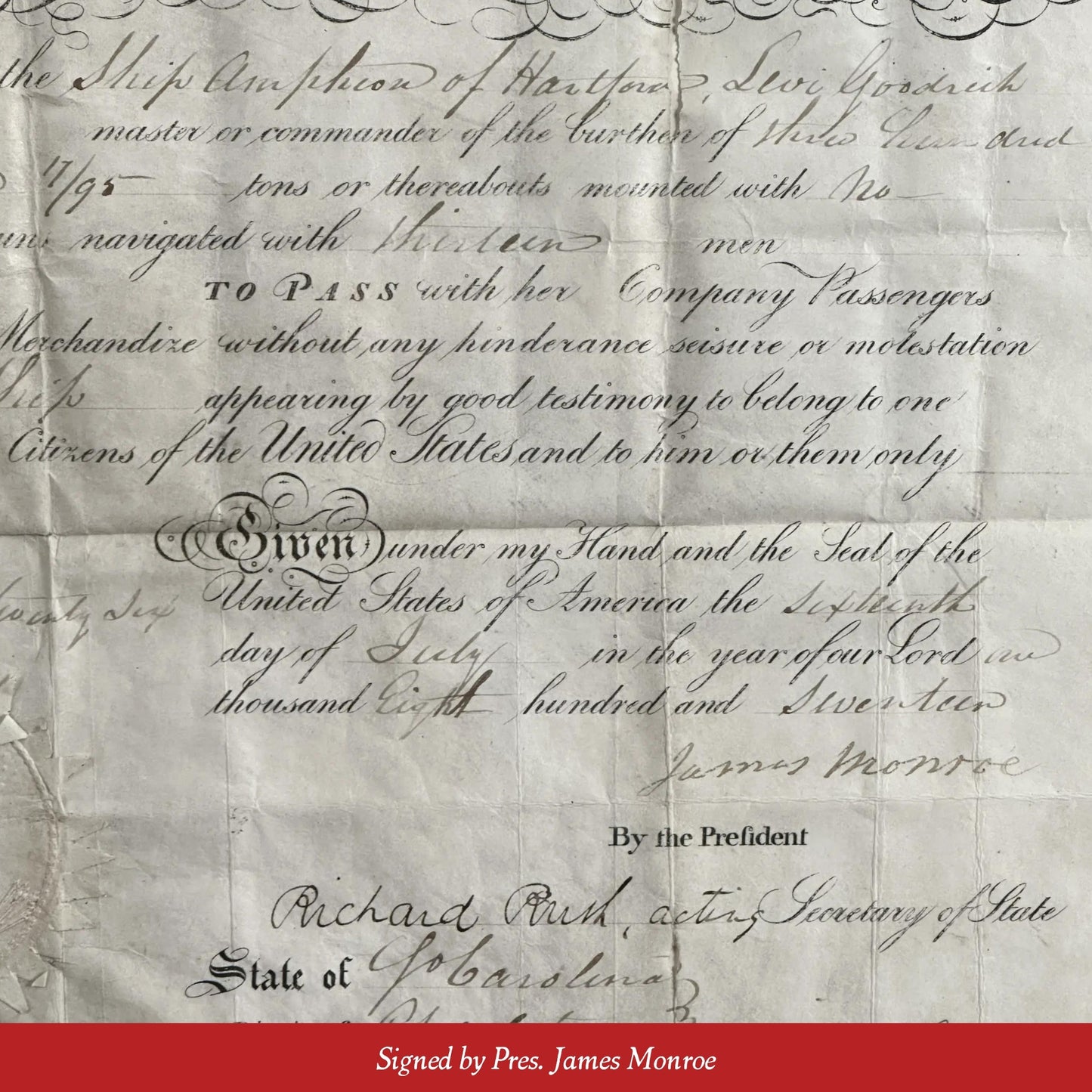 Ship's Passport - Signed by President John Tyler for "Ship Corinthian of New Bedford John Minkley"