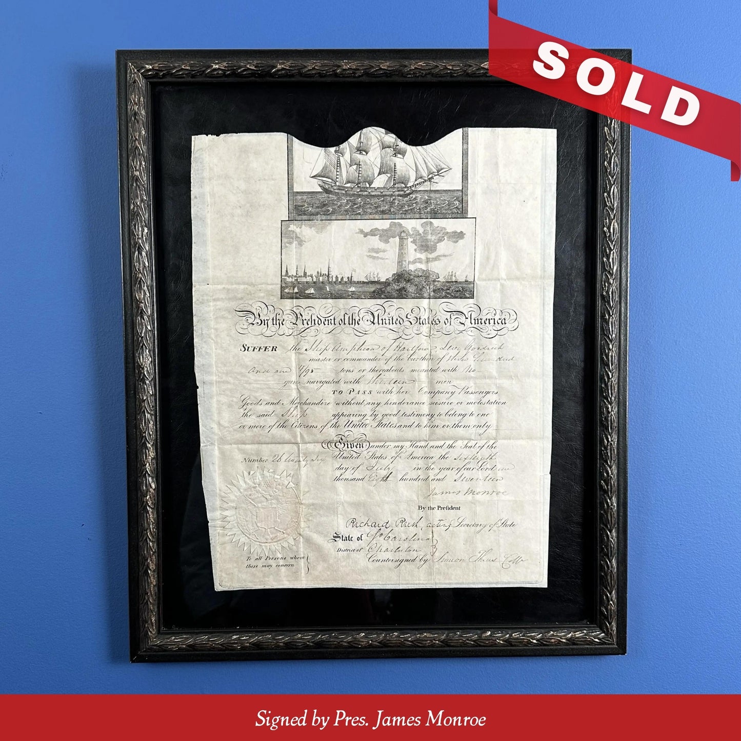 Ship's Passport - Signed by President John Tyler for "Ship Corinthian of New Bedford John Minkley"