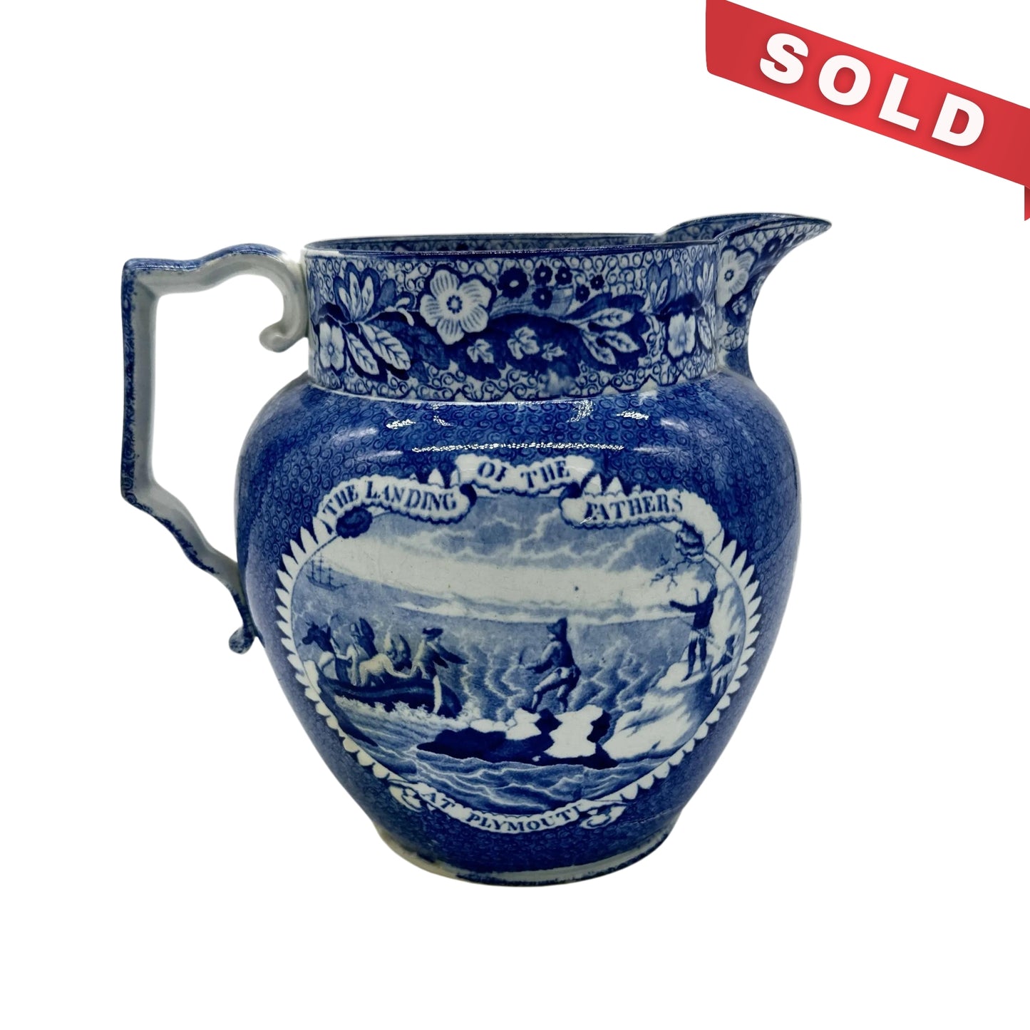 Historical Staffordshire "Landing of Fathers, Plymouth Rock" Pitcher