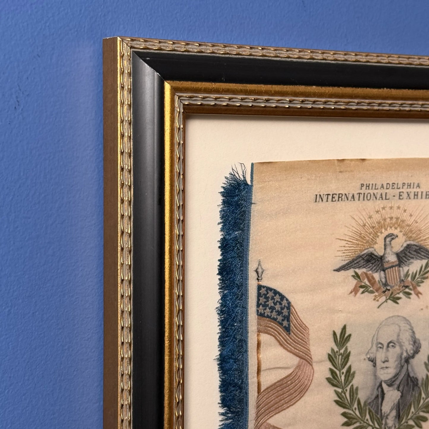 Large 1876 Centennial Exposition Stevengraph with George Washington — Framed