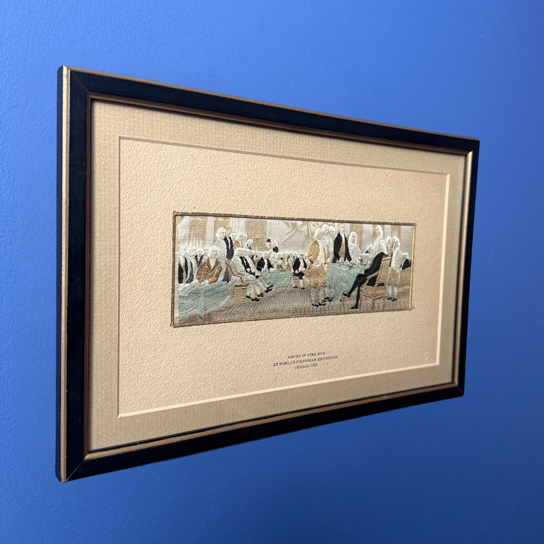 John Trumbull's "Declaration of Independence" Stevengraph woven at the Columbian Exposition in 1893 — Framed