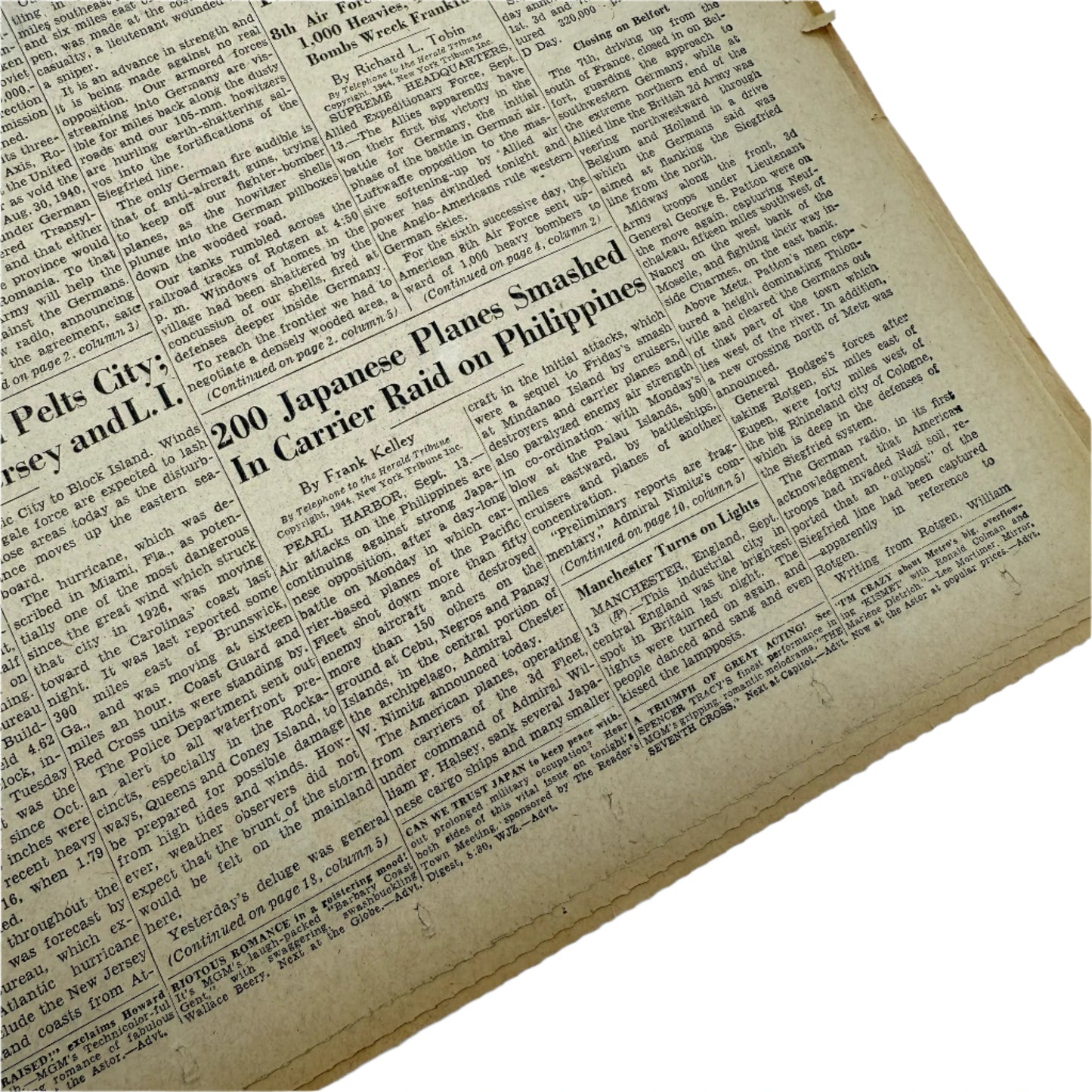 The Sun — September 2, 1944 and the New York Herald Tribune — September 14, 1944 — Sold as a set