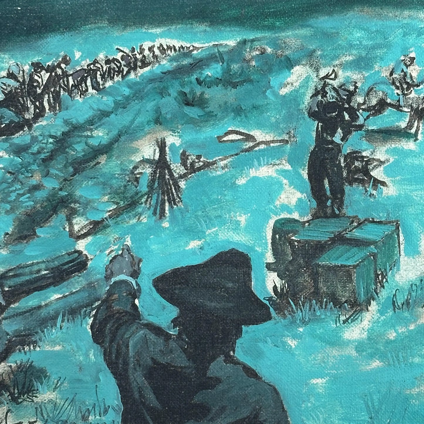 Preparing for the Battle of Bunker Hill — original oil painting by Alton S. Tobey for "The Golden Book History of the United States"