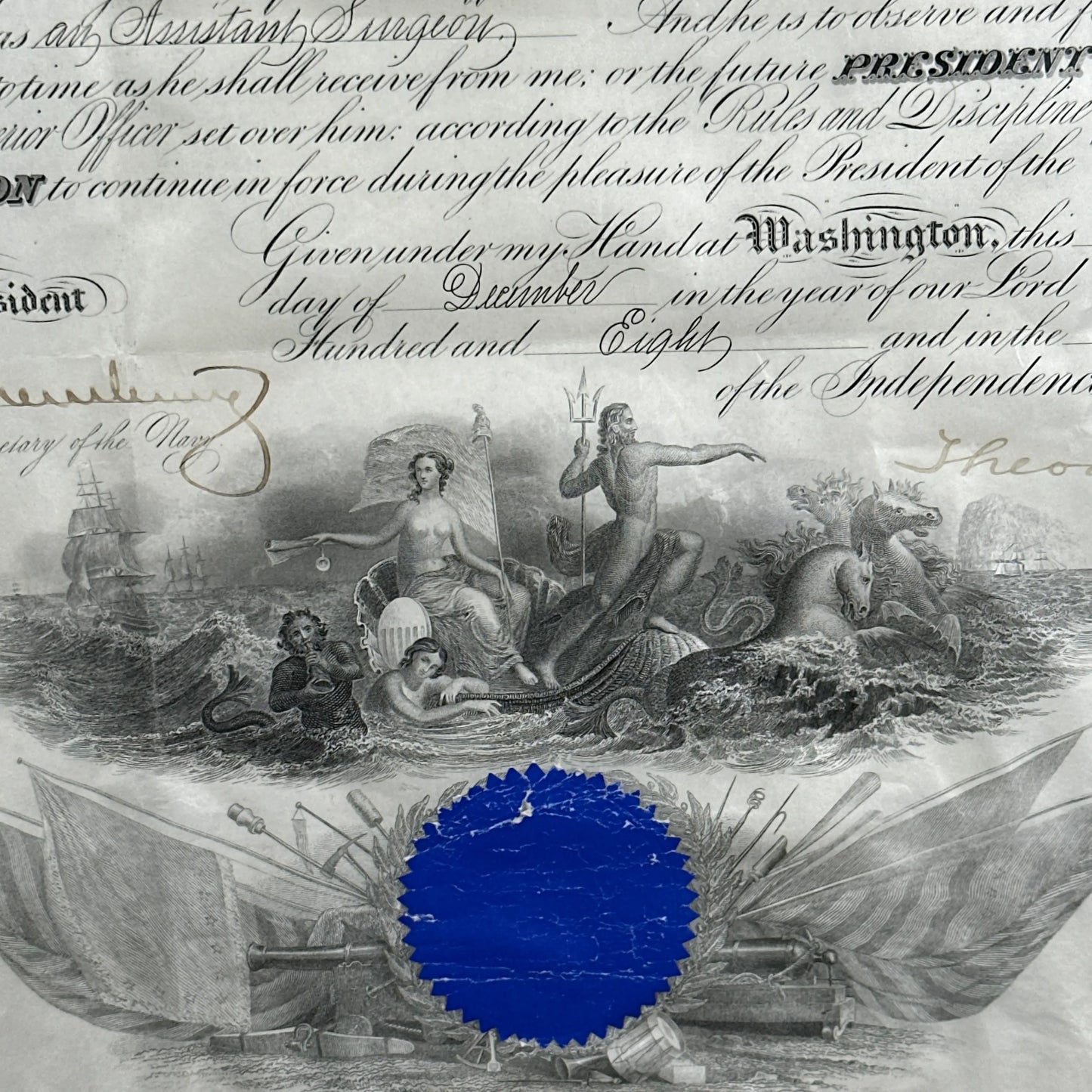 President Theodore Roosevelt Naval Appointment — Signed December 23, 1908