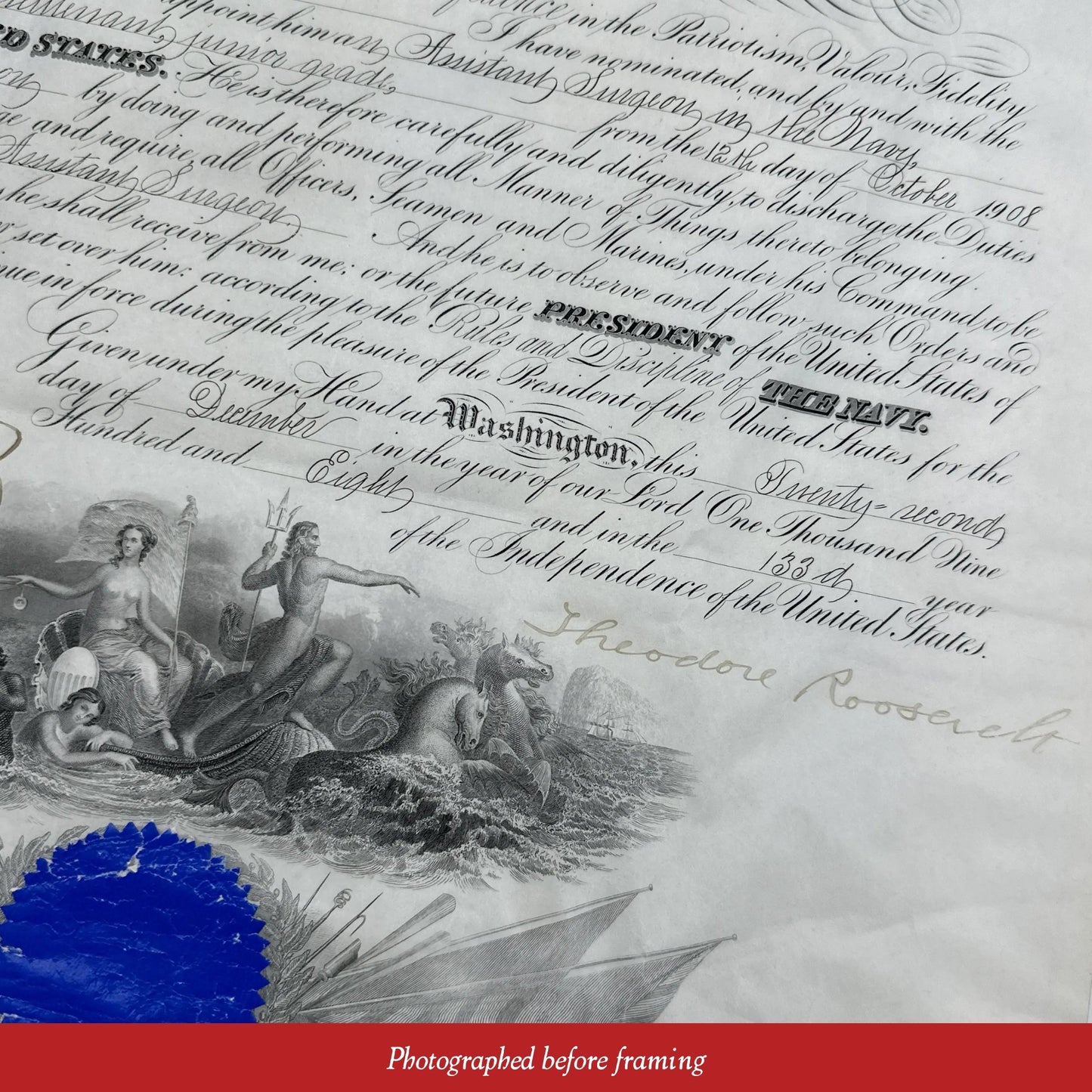 President Theodore Roosevelt Naval Appointment — Signed December 23, 1908