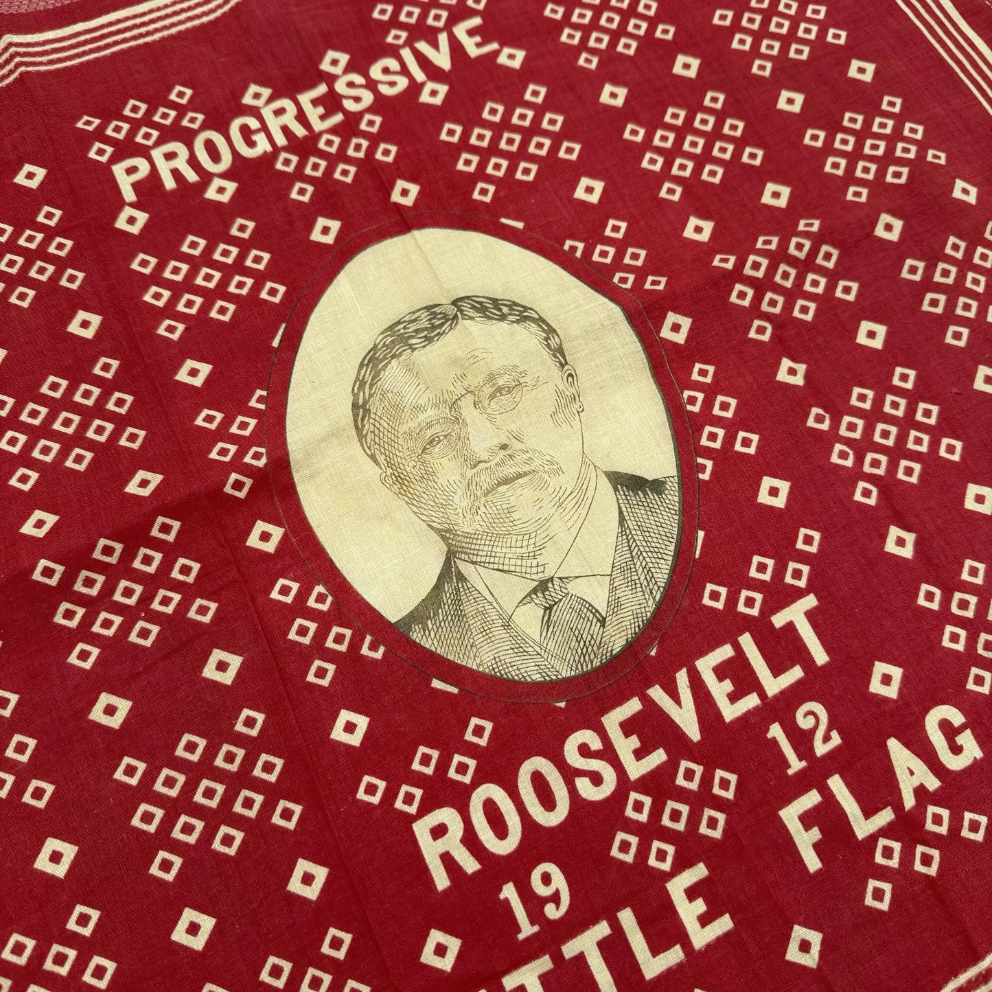 Close up detail of the Theodore Roosevelt Progressive Party Battle Flag Bandana — 1912 from The History List Store.