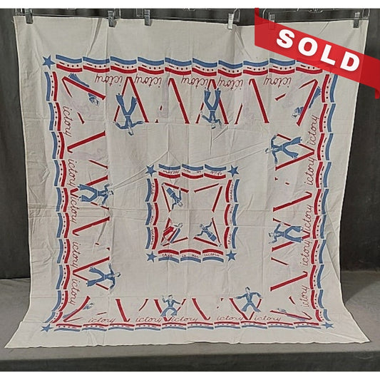 "Victory" — Vintage WWII Cotton Tablecloth