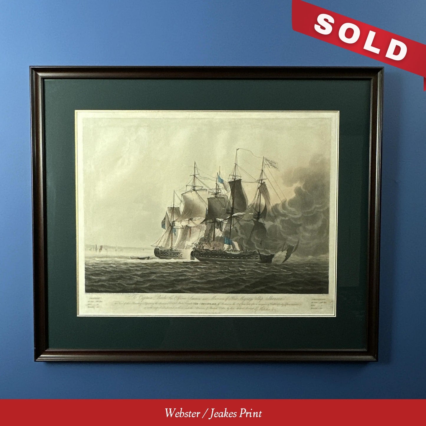 Battle of Boston Harbor with the Frigates Chesapeake and Shannon — 1813 — Two historic framed prints