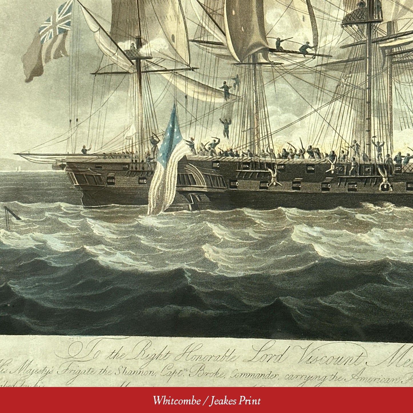 Battle of Boston Harbor with the Frigates Chesapeake and Shannon — 1813 — Two historic framed prints