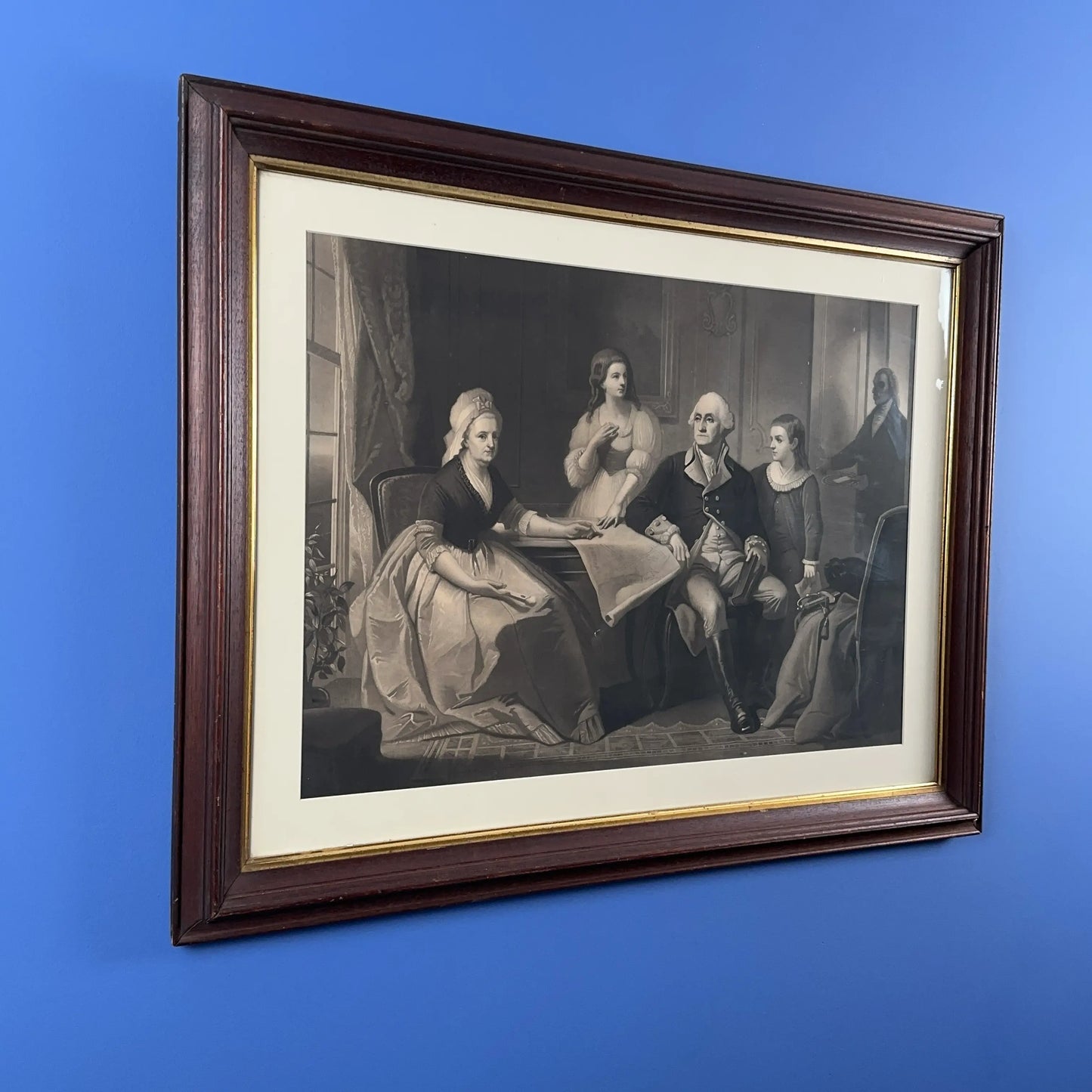 1884 "Washington And His Family" Mezzotint Engraving — Framed Proof