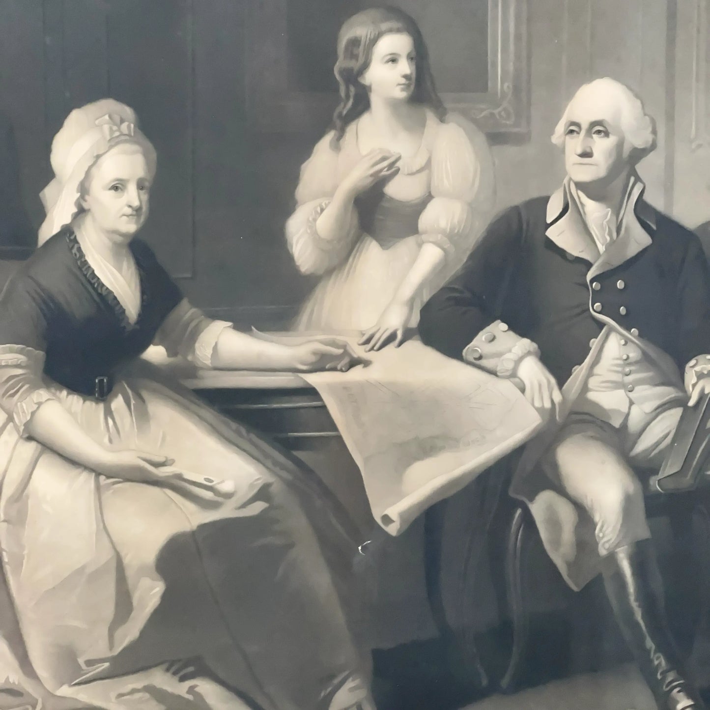 1884 "Washington And His Family" Mezzotint Engraving — Framed Proof