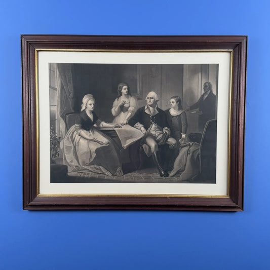 1884 "Washington And His Family" Mezzotint Engraving — Framed Proof