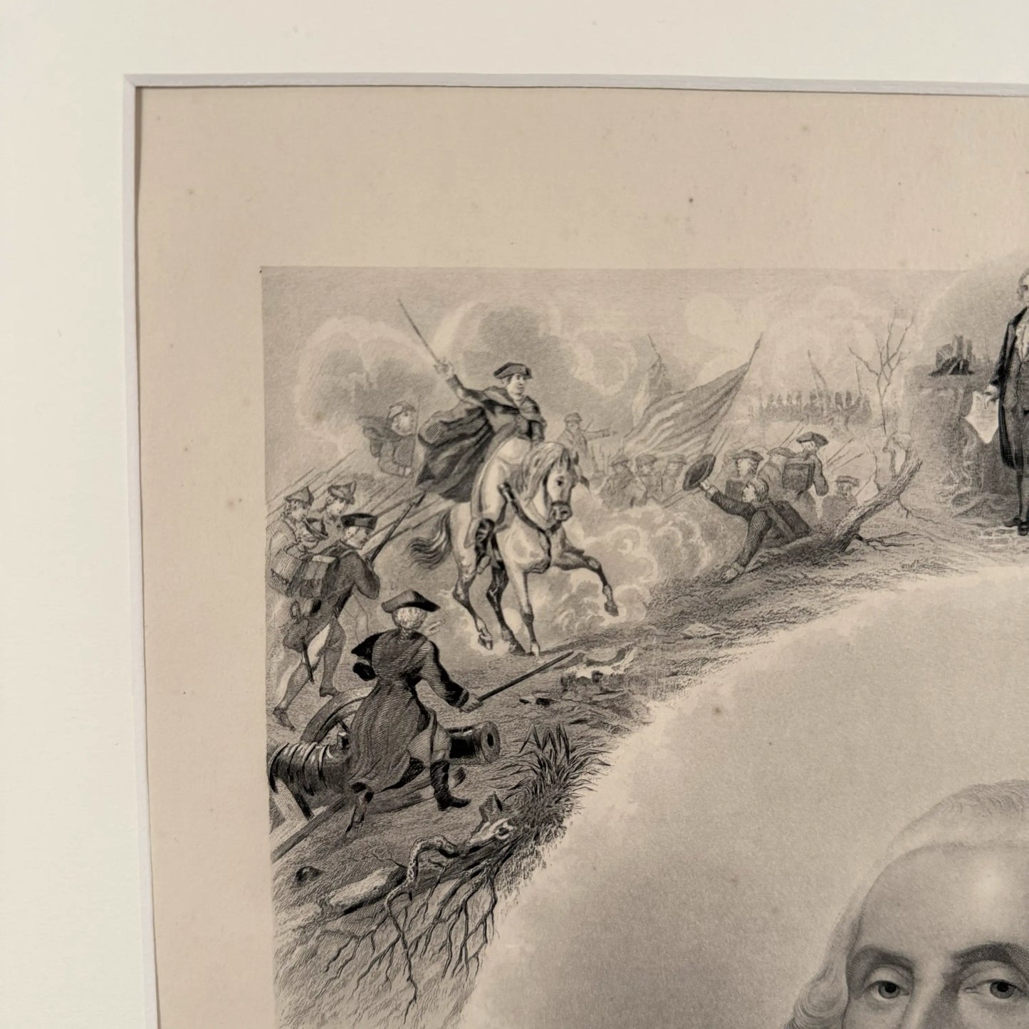 Washington print with scenes from his life — 1866 — Framed
