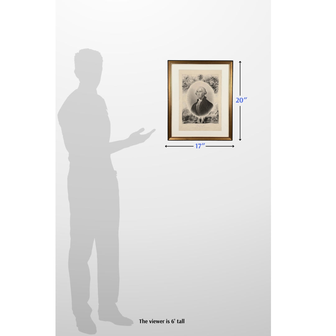 Washington print with scenes from his life — 1866 — Framed