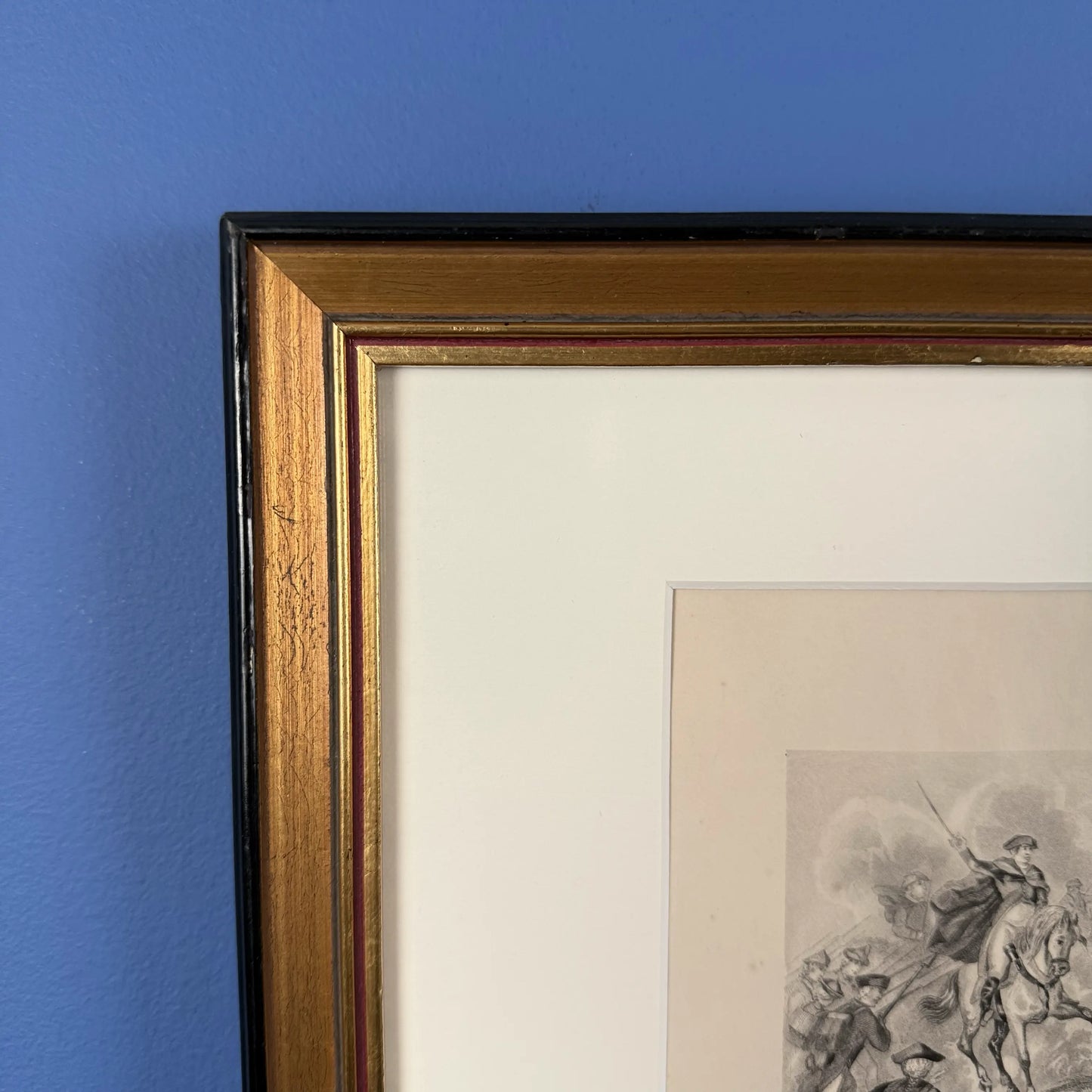 Washington print with scenes from his life — 1866 — Framed