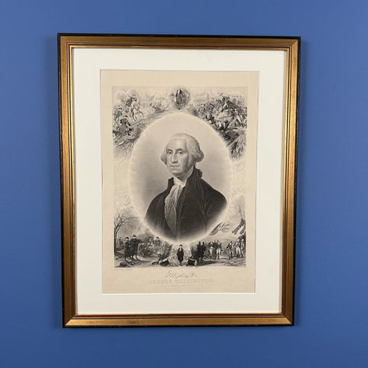 Washington print with scenes from his life — 1866 — Framed