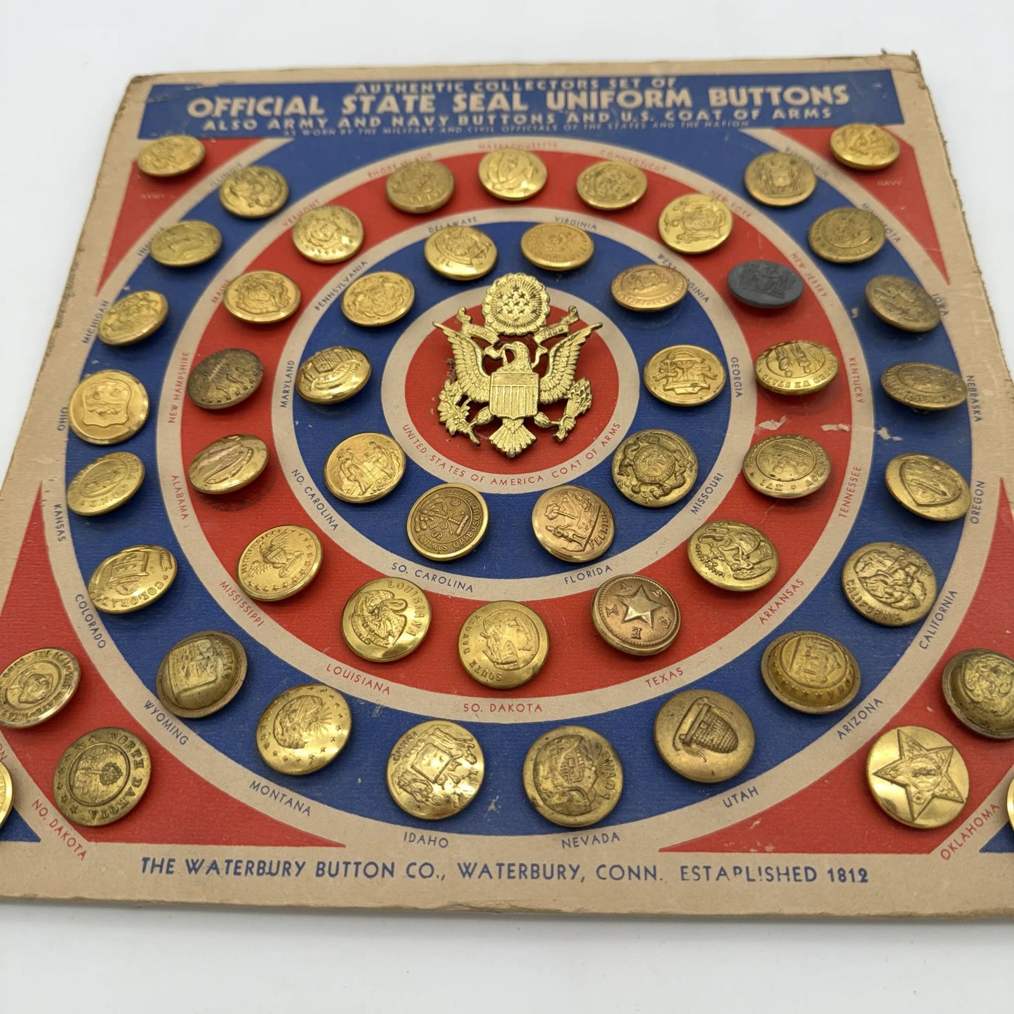 Authentic Collectors Set of Official State Seal Uniform Buttons — By Waterbury Button Co.
