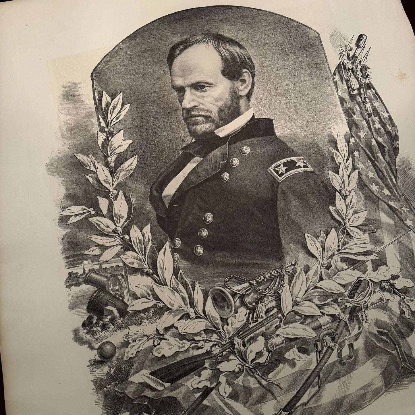 Engraving of William Tecumseh Sherman - 24" x 30" - 1865