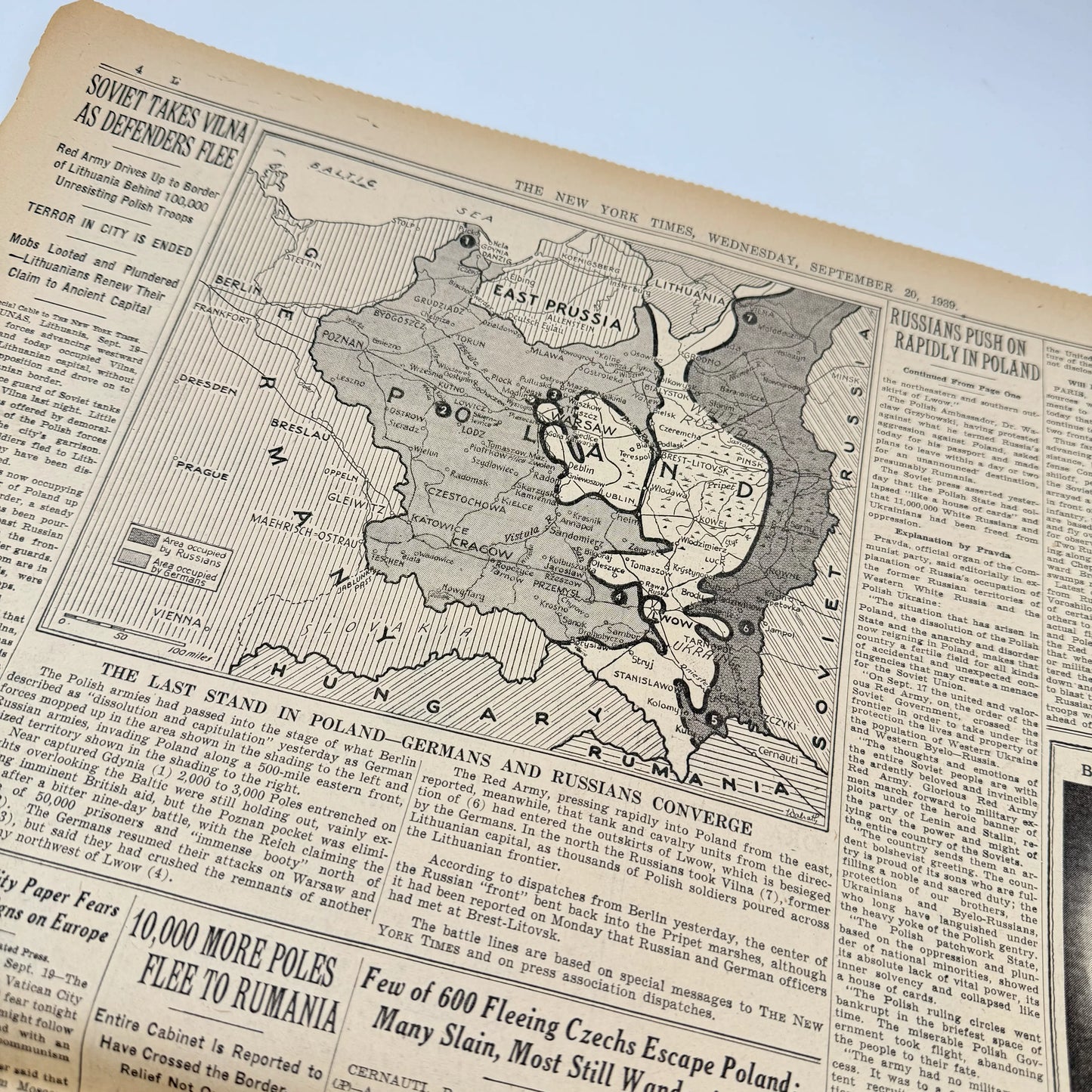 The New York Times coverage of WWII — September 20 and 21, 1939 — Sold as a set