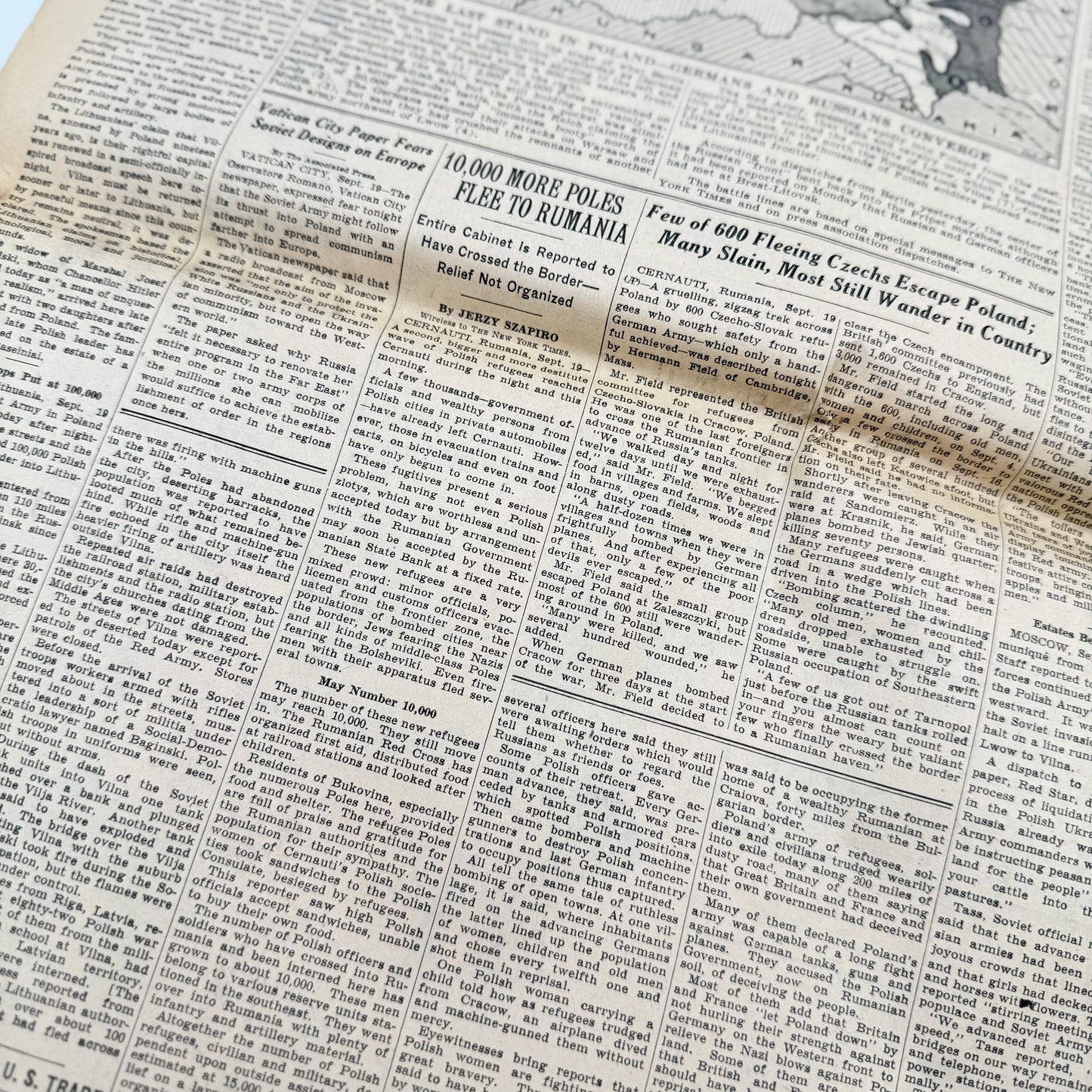 The New York Times coverage of WWII — September 20 and 21, 1939 — Sold as a set