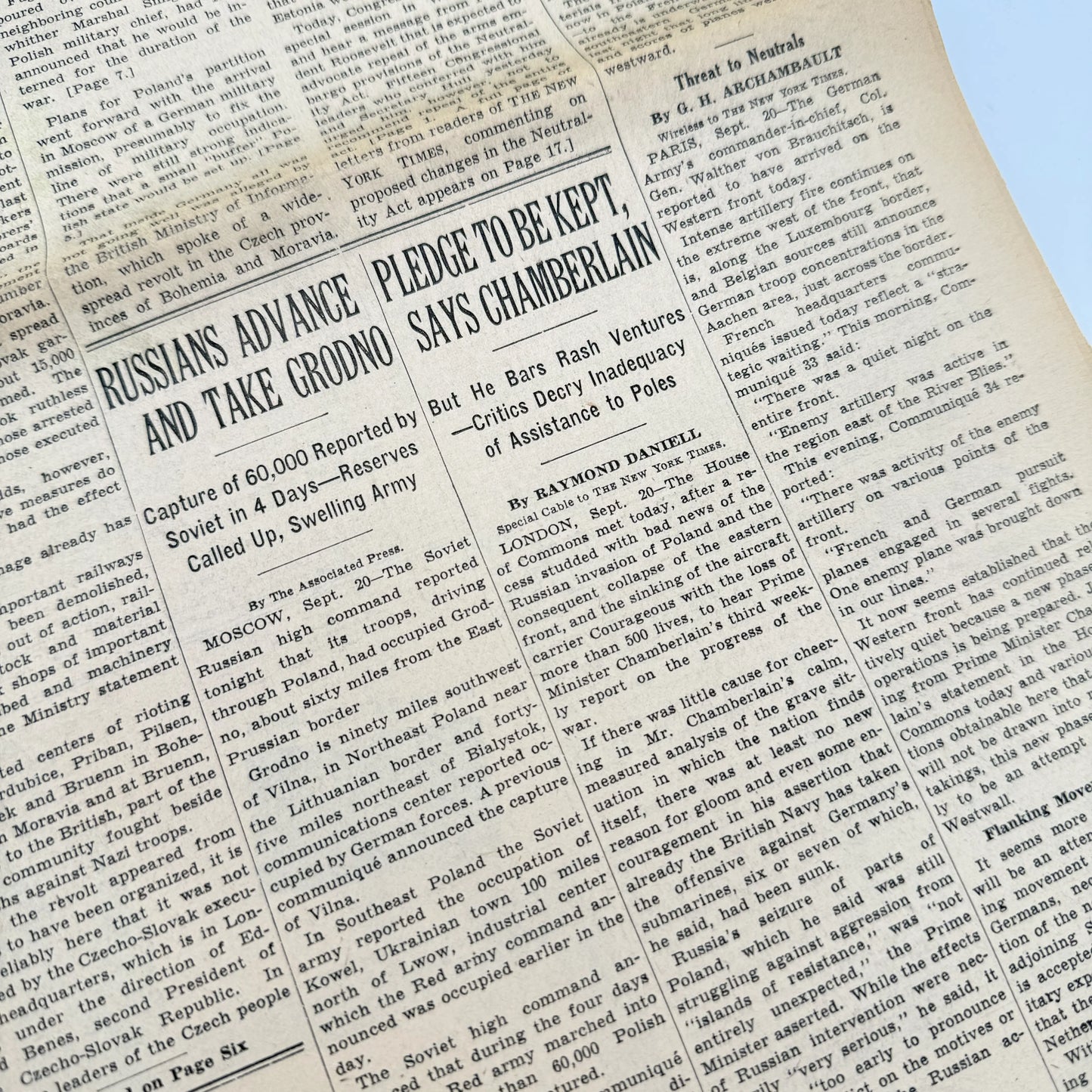 The New York Times coverage of WWII — September 20 and 21, 1939 — Sold as a set