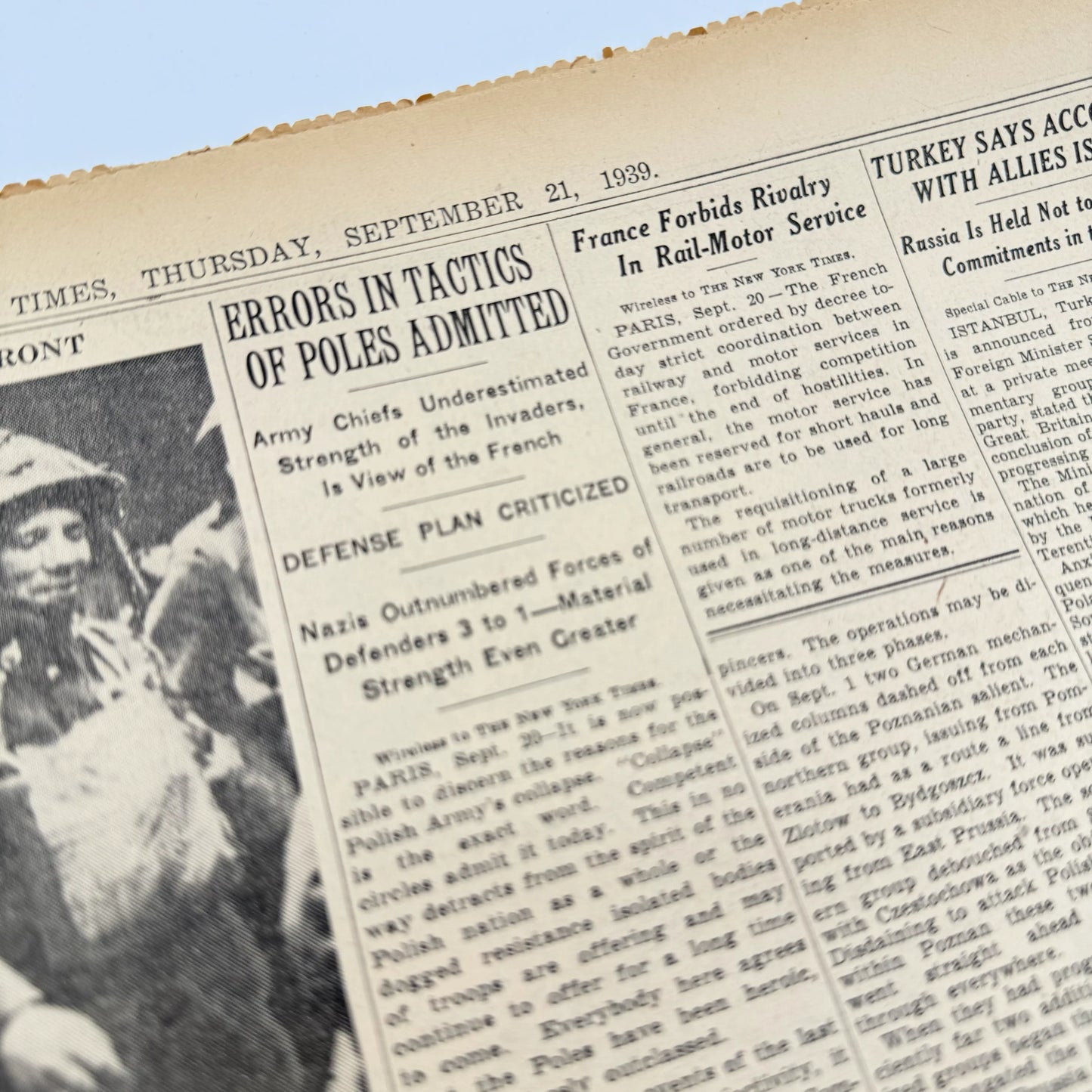 The New York Times coverage of WWII — September 20 and 21, 1939 — Sold as a set