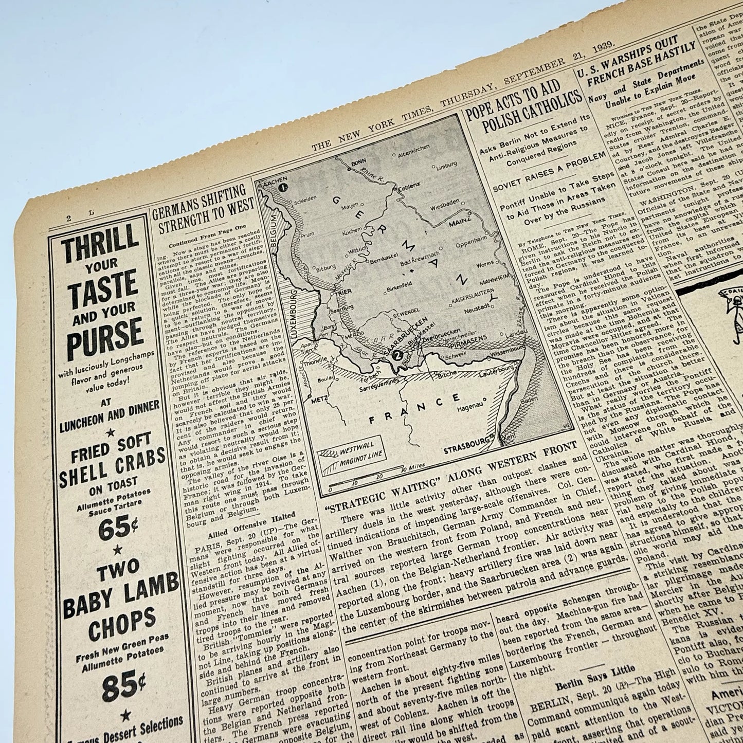 The New York Times coverage of WWII — September 20 and 21, 1939 — Sold as a set