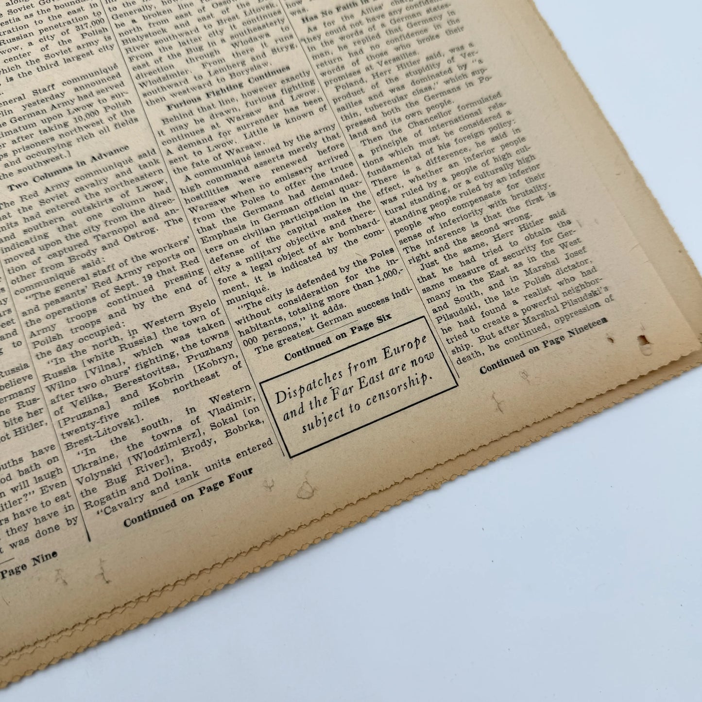 The New York Times coverage of WWII — September 20 and 21, 1939 — Sold as a set