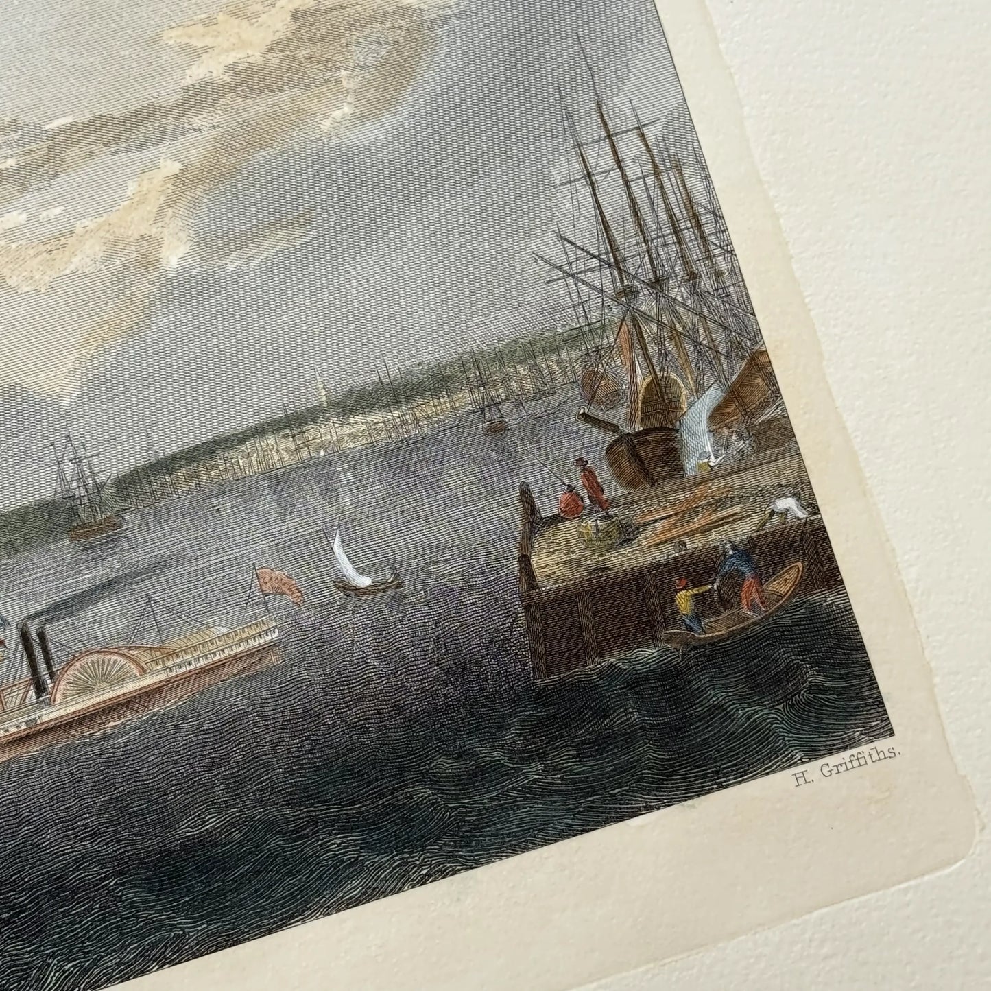 Harbor close-up from the Restrike of hand-colored engraving of Philadelphia (19th century) from The History List store