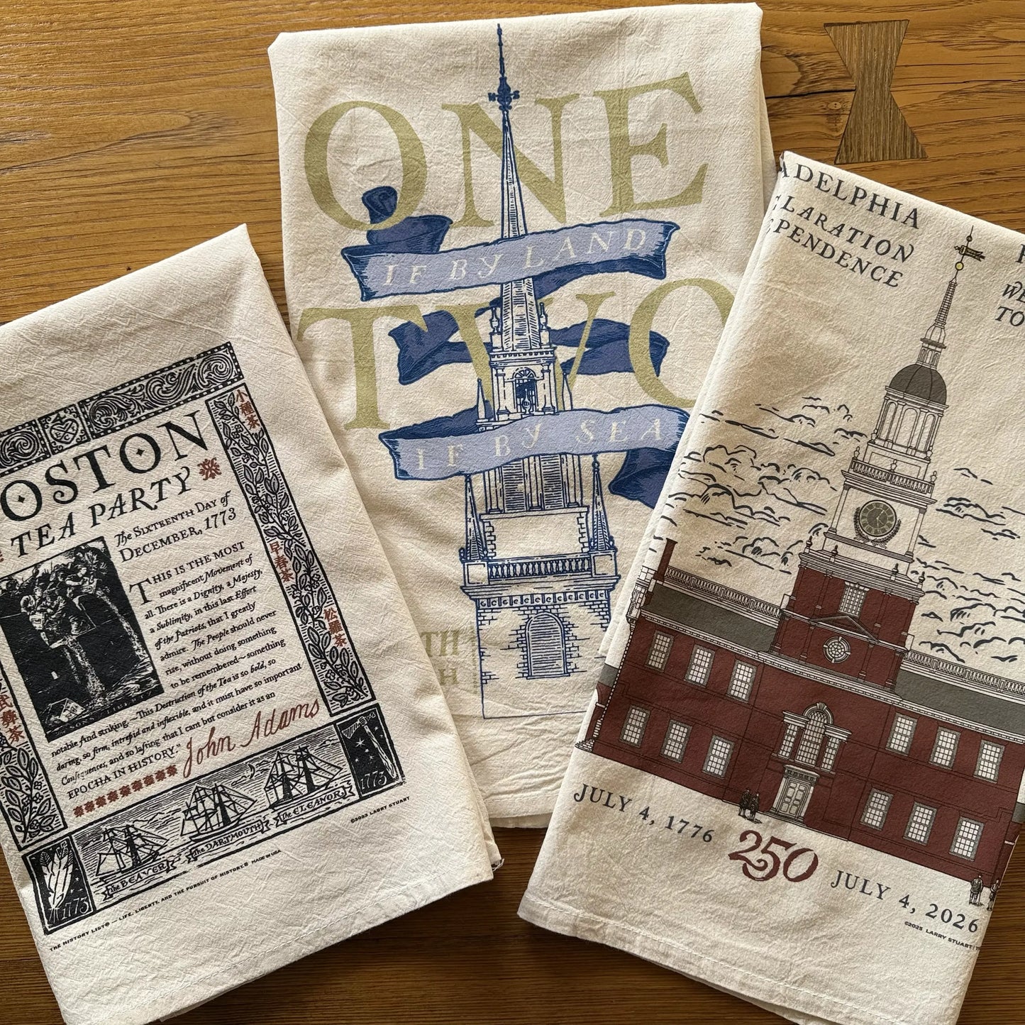 "One if by land" Tea towel celebrating the midnight ride of Paul Revere — Made in America
