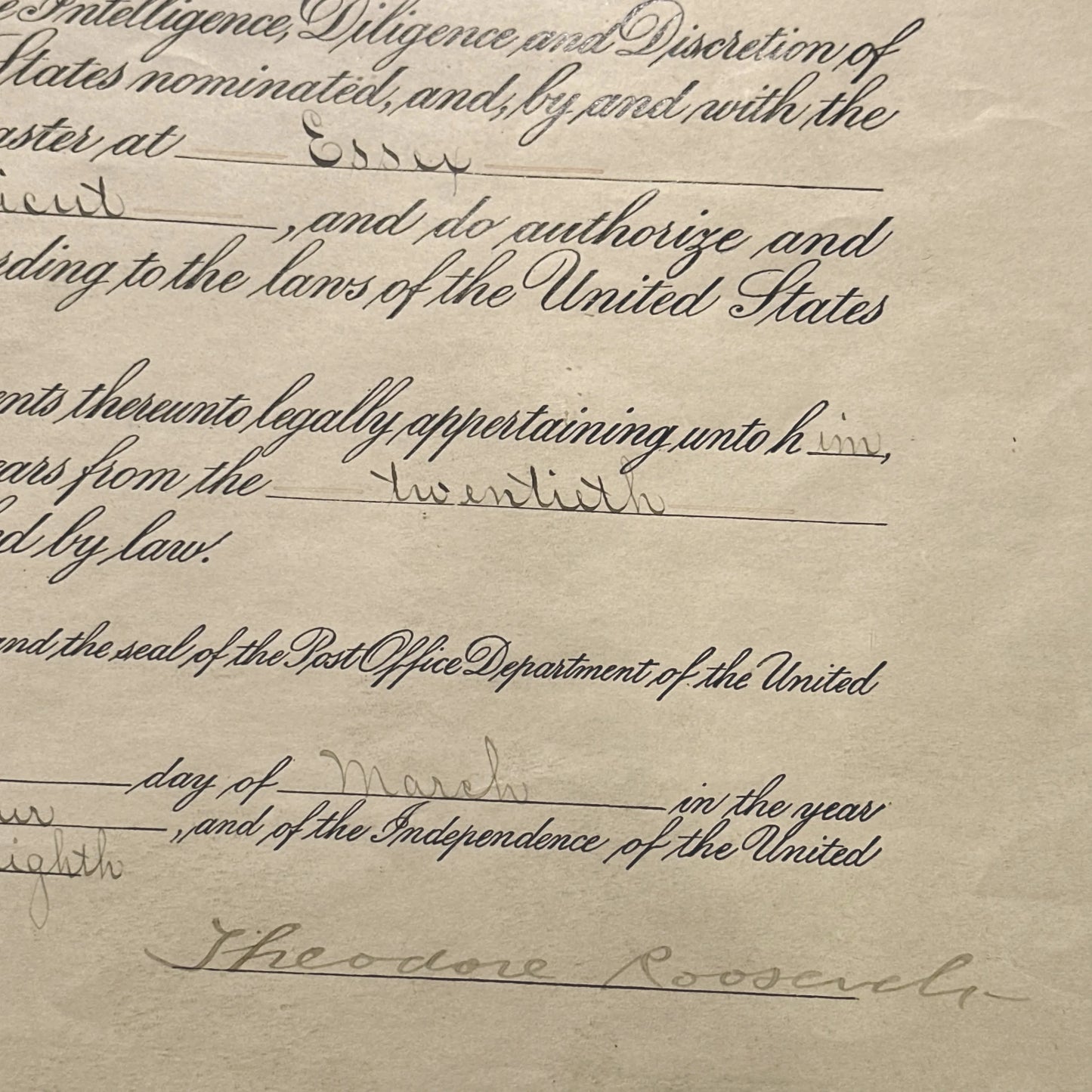 Theodore Roosevelt Presidential Appointment — Signed March 7, 1904